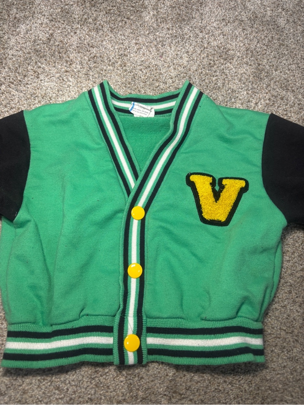 Vintage Baby Varsity Jackrt Green & Black Varsity Emblem Kids Cardigan Jacket 18 - Picture 2 of 6